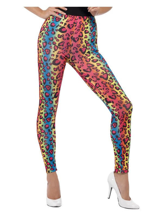Neon Leopard Print Leggings, Multi - Coloured - Adult Weekender