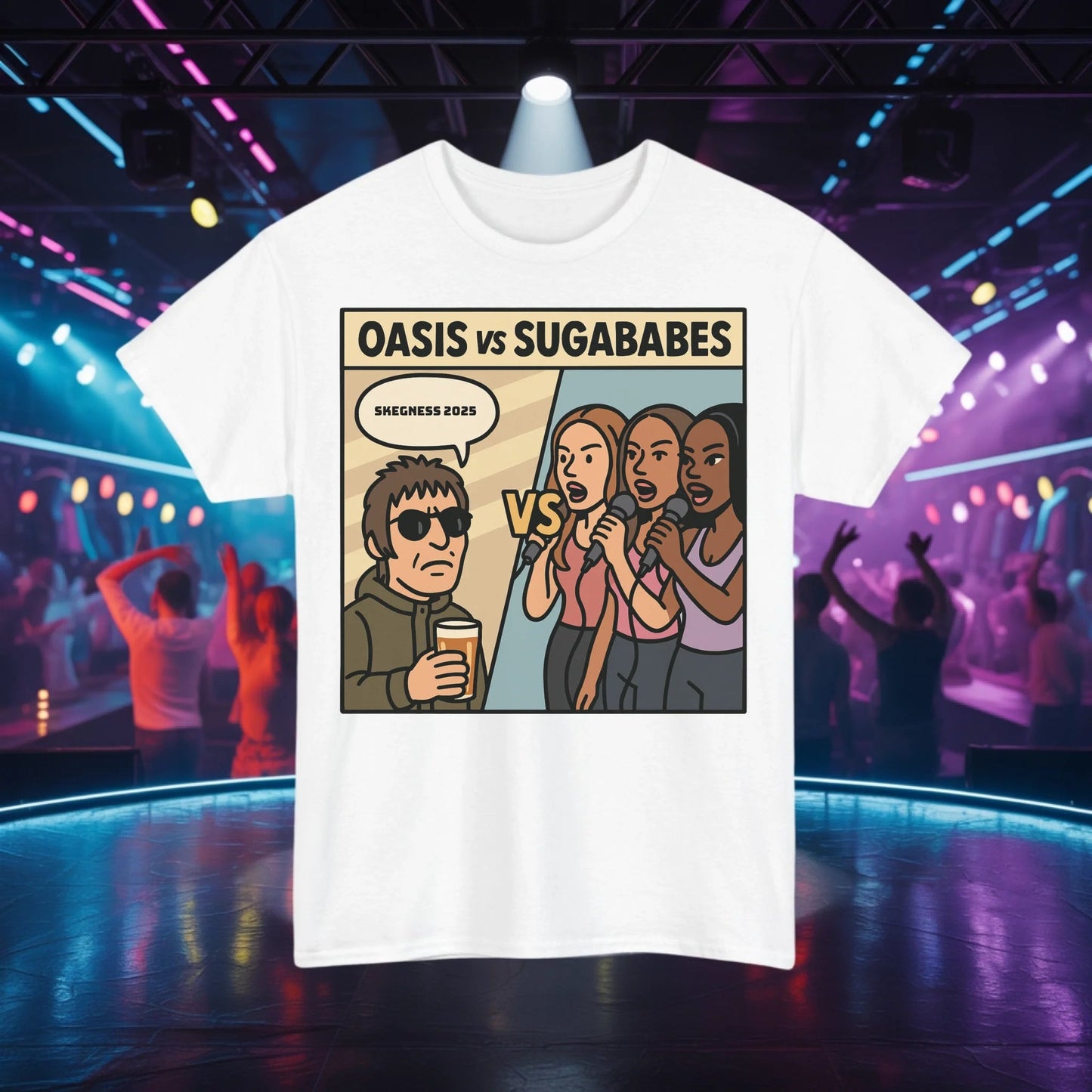 Oasis vs Sugababes - Adult Weekender Front and Back Personalised Unisex Heavy T-Shirt Replay - Adult Weekender