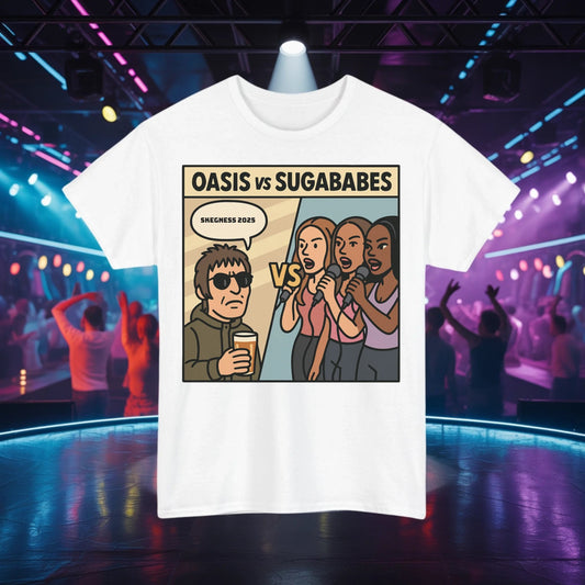 Oasis vs Sugababes - Adult Weekender Front and Back Personalised Unisex Heavy T-Shirt Replay - Adult Weekender