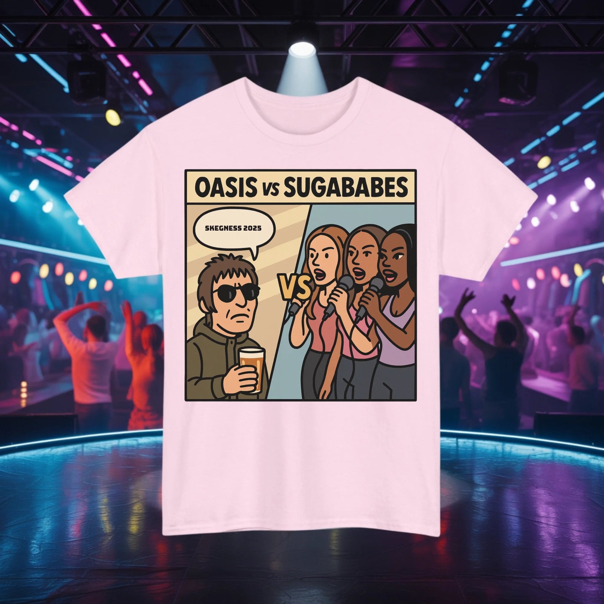 Oasis vs Sugababes - Adult Weekender Front and Back Personalised Unisex Heavy T-Shirt Replay - Adult Weekender