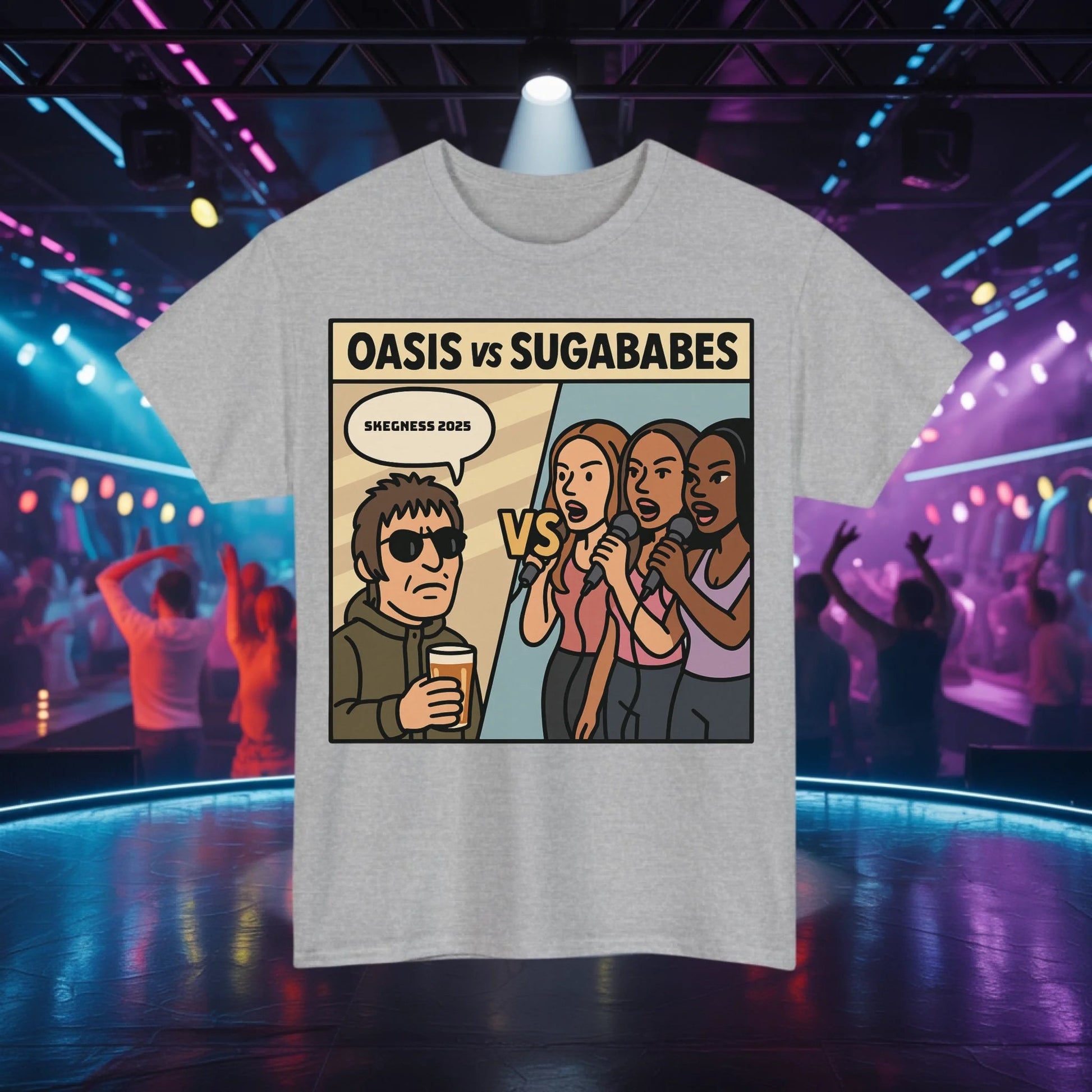 Oasis vs Sugababes - Adult Weekender Front and Back Personalised Unisex Heavy T-Shirt Replay - Adult Weekender
