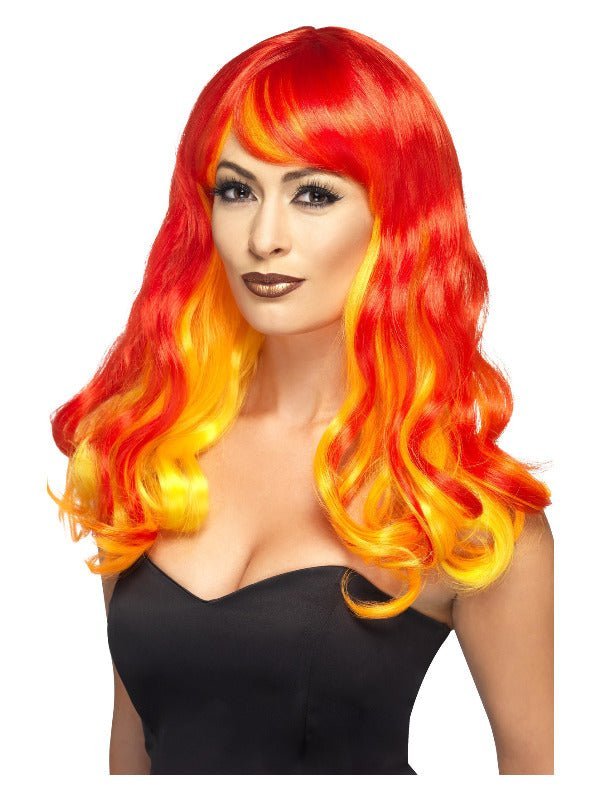 Ombre Devil Flame Wig, Red & Orange - Adult Weekender