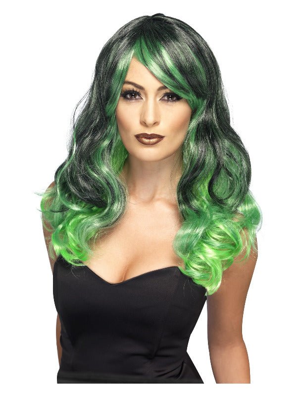 Ombre Wig, Bewitching, Green &amp; Black - Adult Weekender