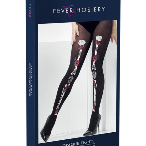 Opaque Day of the Dead Tights, Black - Adult Weekender