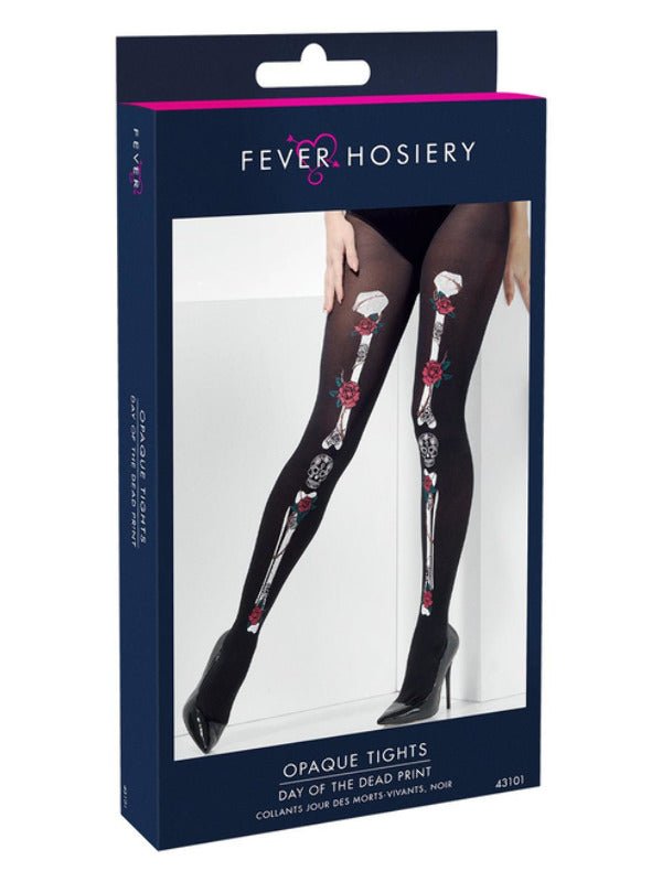 Opaque Day of the Dead Tights, Black - Adult Weekender