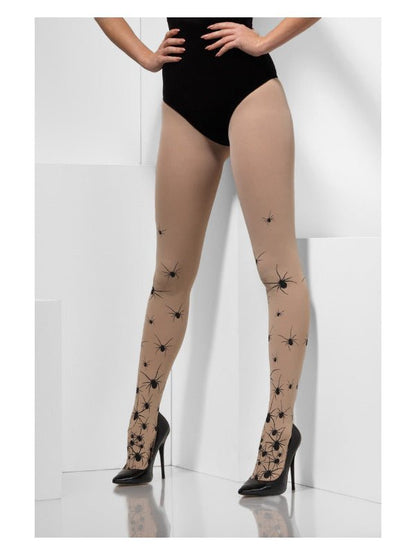 Opaque Tights with Spiders, Nude & Black - Adult Weekender
