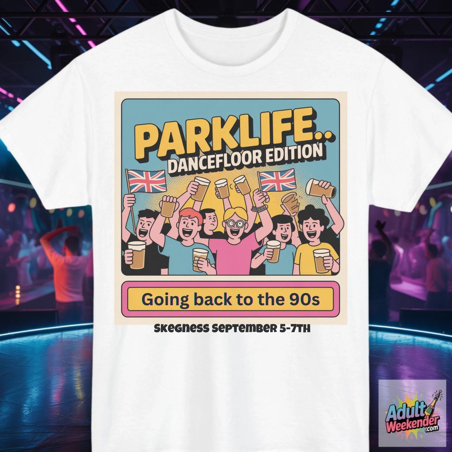 Parklife Dancefloor Edition - Adult Weekender Front and Back Personalised Unisex Heavy T-Shirt or Hoodie - 90s - Adult Weekender