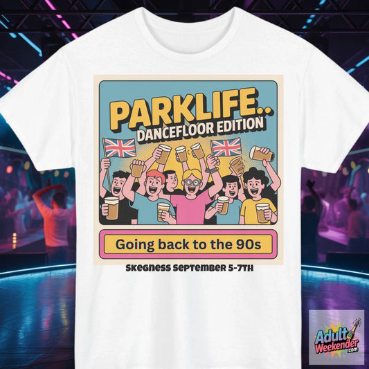 Parklife Dancefloor Edition - Adult Weekender Front and Back Personalised Unisex Heavy T-Shirt or Hoodie - 90s - Adult Weekender