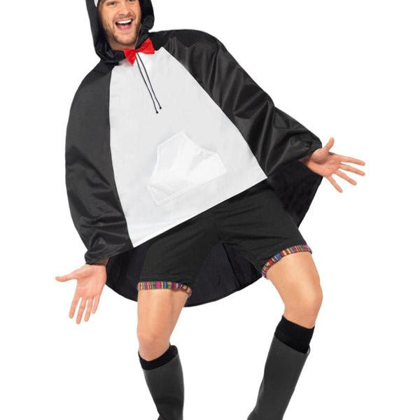 Penguin Party Poncho, Black & White - Adult Weekender