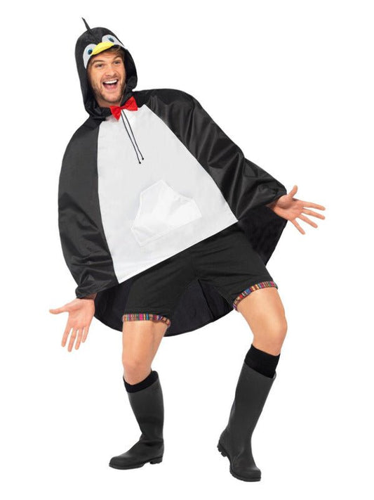 Penguin Party Poncho, Black & White - Adult Weekender