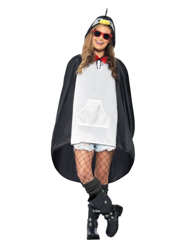 Penguin Party Poncho, Black &amp; White - Adult Weekender