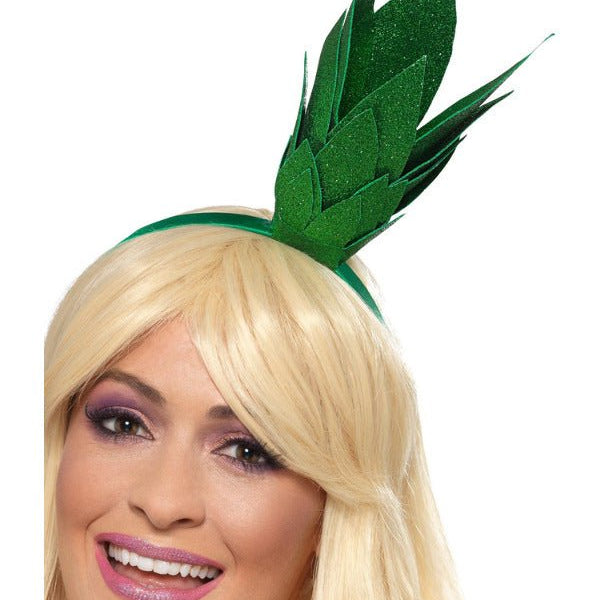 Pineapple Stalk Glitter Headband, Green - Adult Weekender