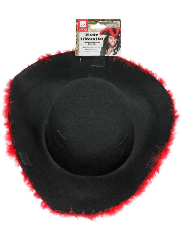 Pirate Tricorn Hat, Red Feather, Black - Adult Weekender