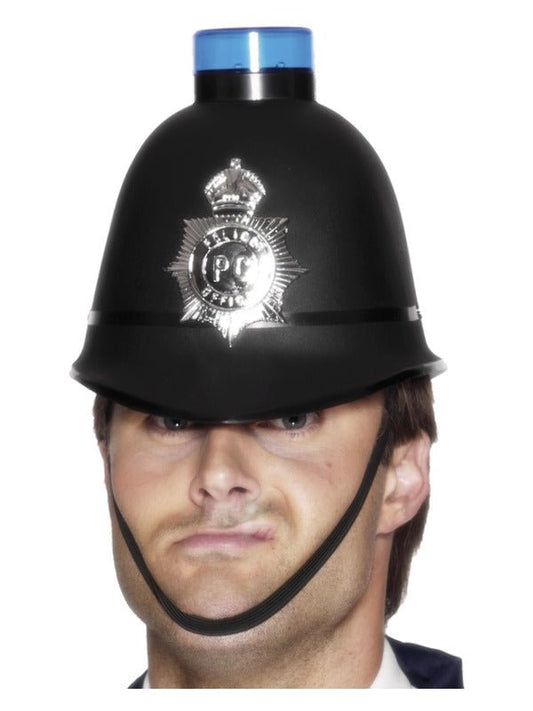 Police Helmet with Flashing Siren Light, Black - Adult Weekender