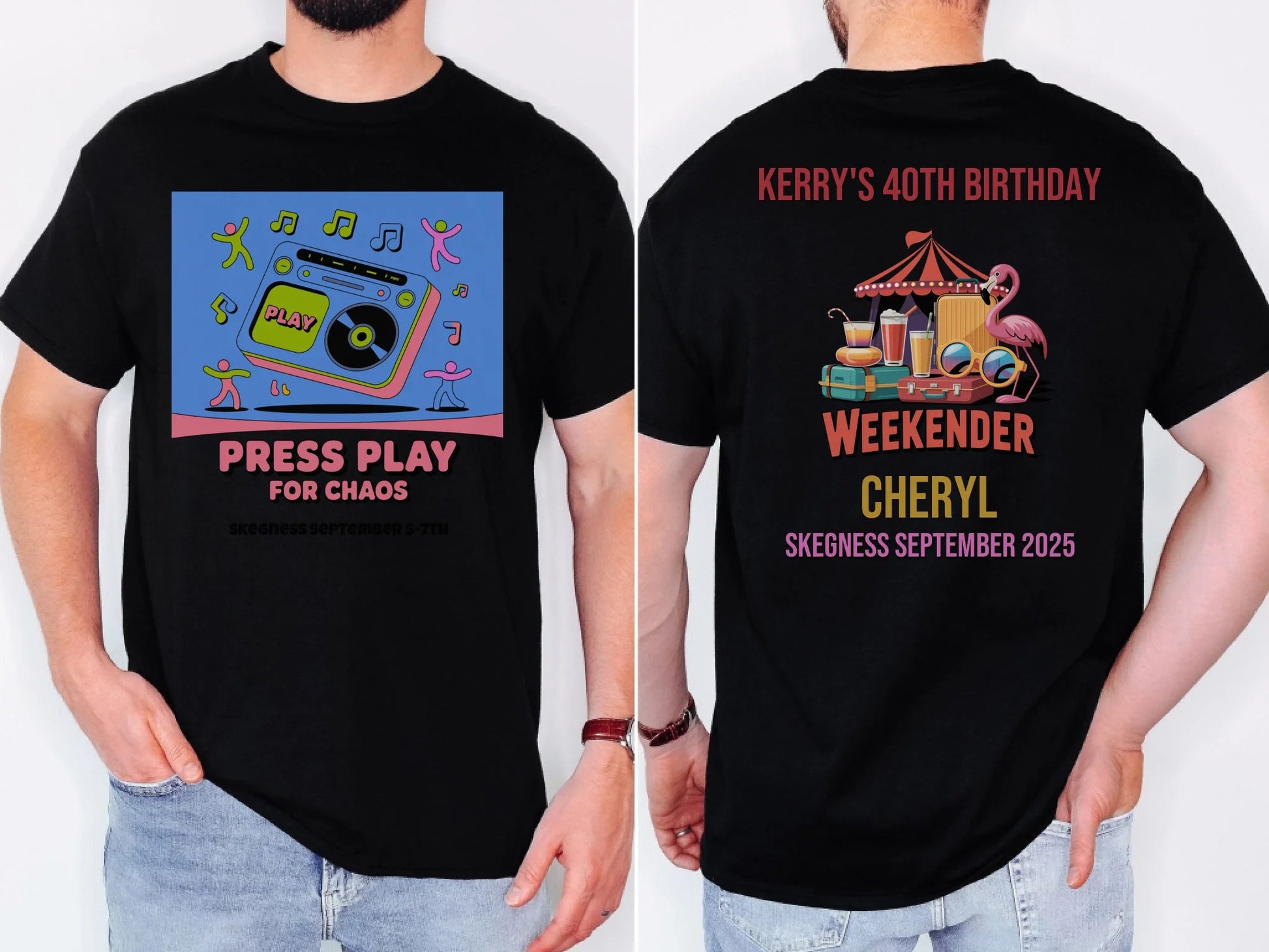 Press Play for Chaos - Adult Weekender Front and Back Personalised Unisex Heavy T-Shirt or Hoodie - 90s - Adult Weekender