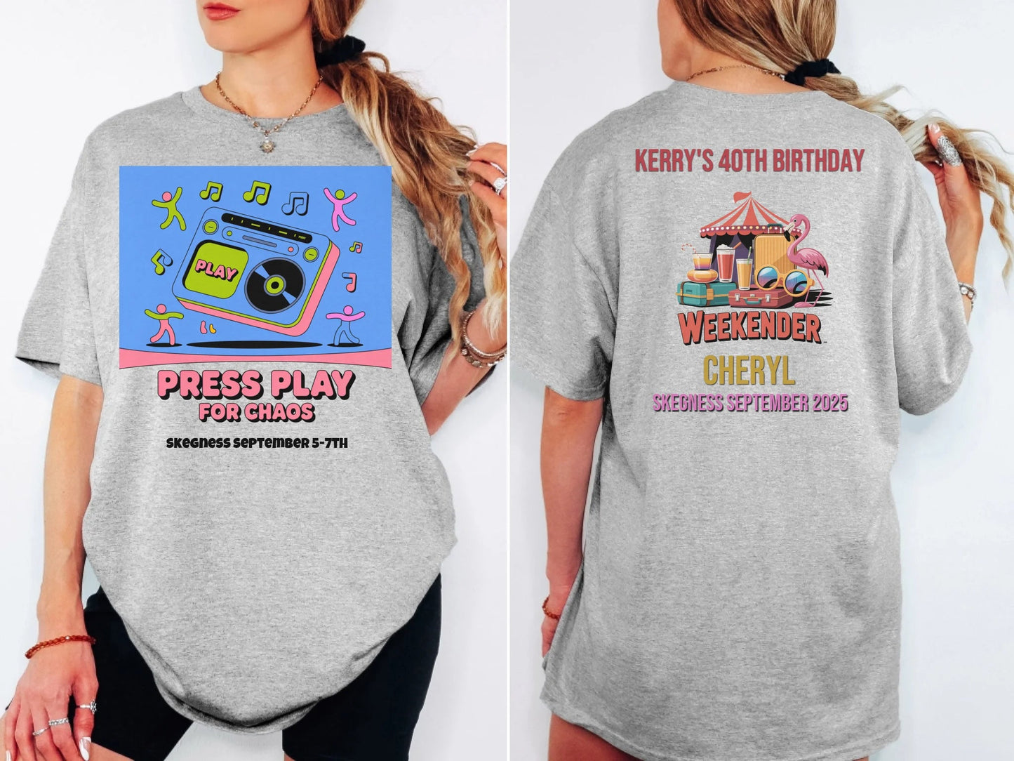 Press Play for Chaos - Adult Weekender Front and Back Personalised Unisex Heavy T-Shirt or Hoodie - 90s - Adult Weekender