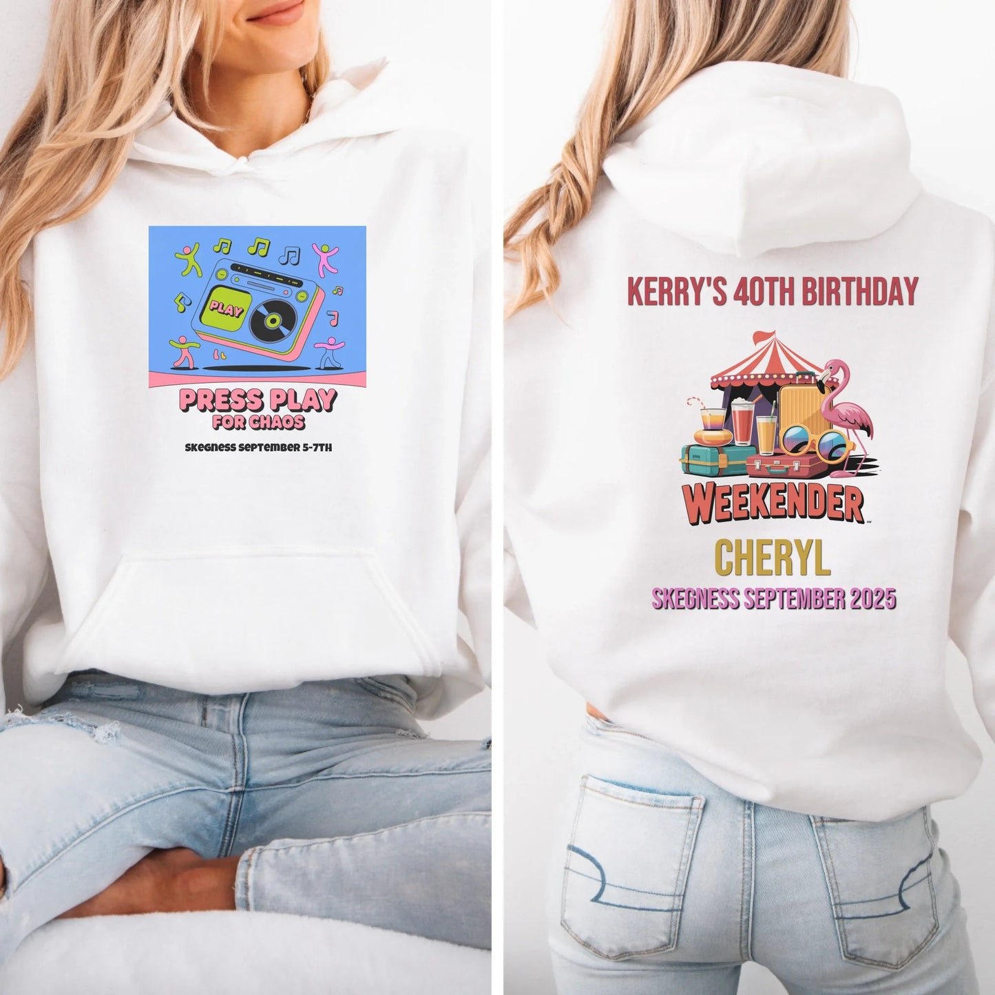 Press Play for Chaos - Adult Weekender Front and Back Personalised Unisex Heavy T-Shirt or Hoodie - 90s - Adult Weekender