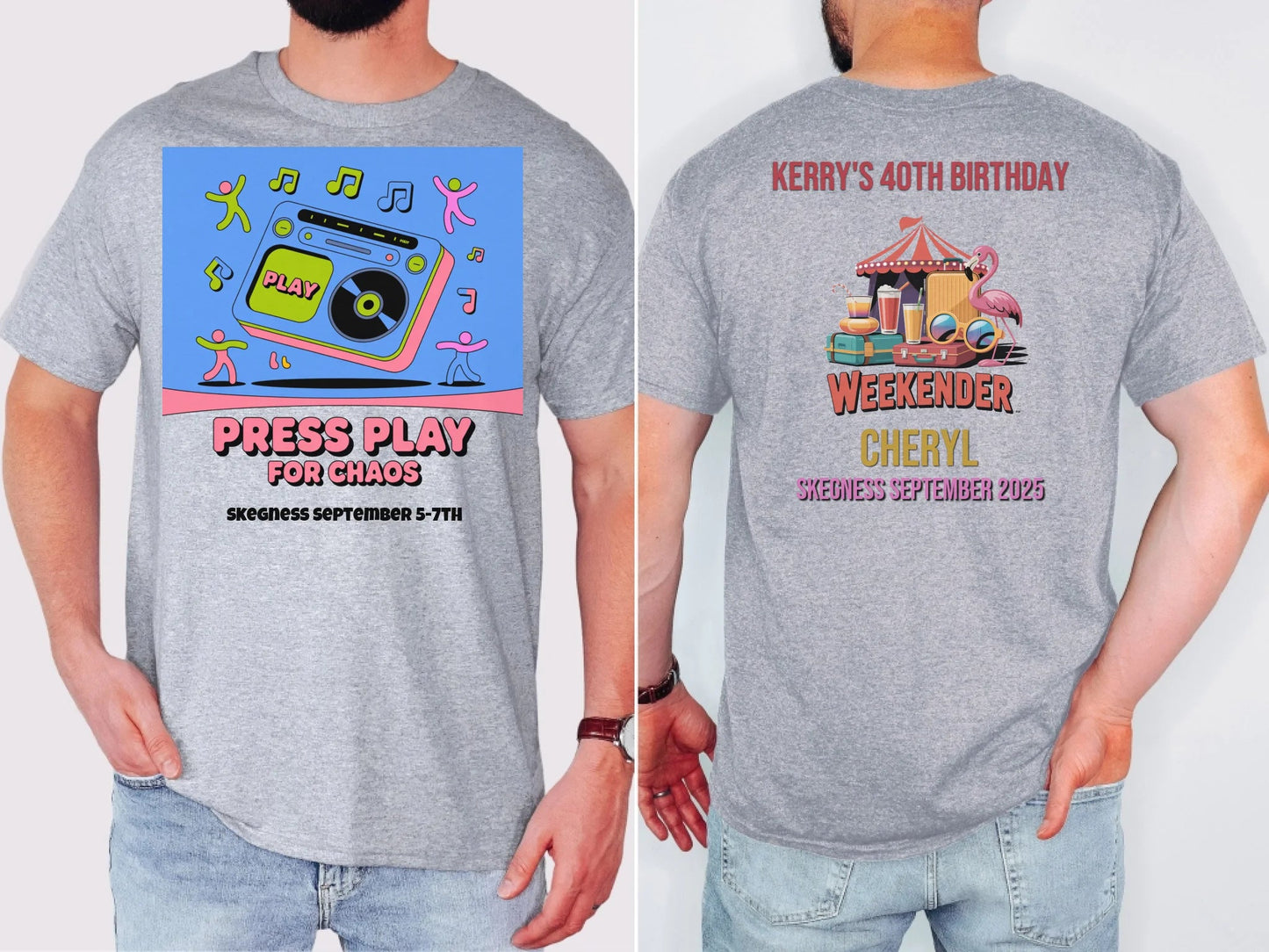 Press Play for Chaos - Adult Weekender Front and Back Personalised Unisex Heavy T-Shirt or Hoodie - 90s - Adult Weekender