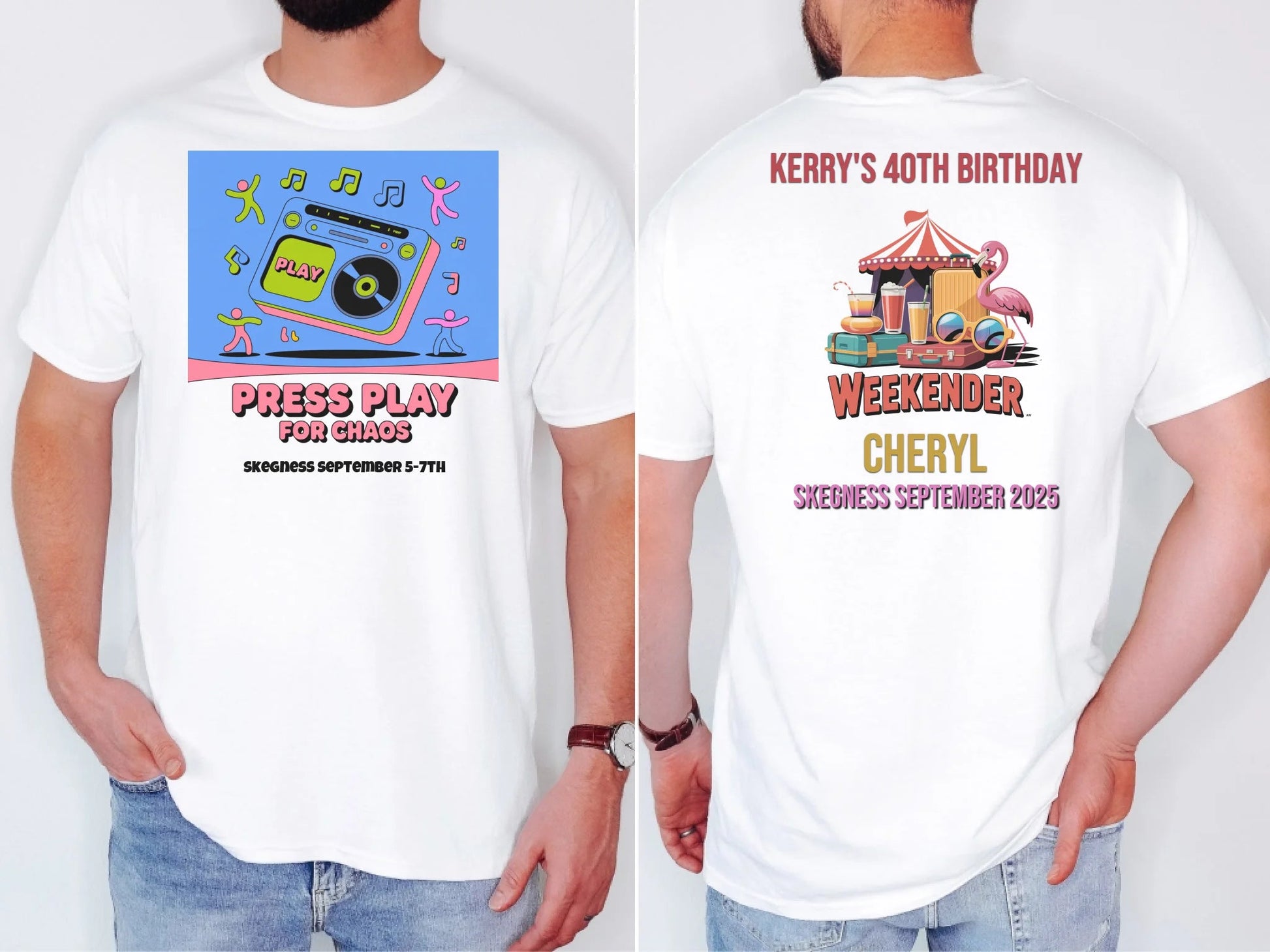 Press Play for Chaos - Adult Weekender Front and Back Personalised Unisex Heavy T-Shirt or Hoodie - 90s - Adult Weekender