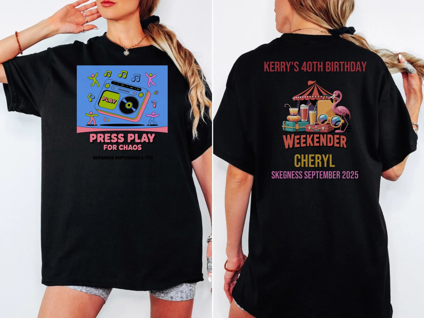 Press Play for Chaos - Adult Weekender Front and Back Personalised Unisex Heavy T-Shirt or Hoodie - 90s - Adult Weekender