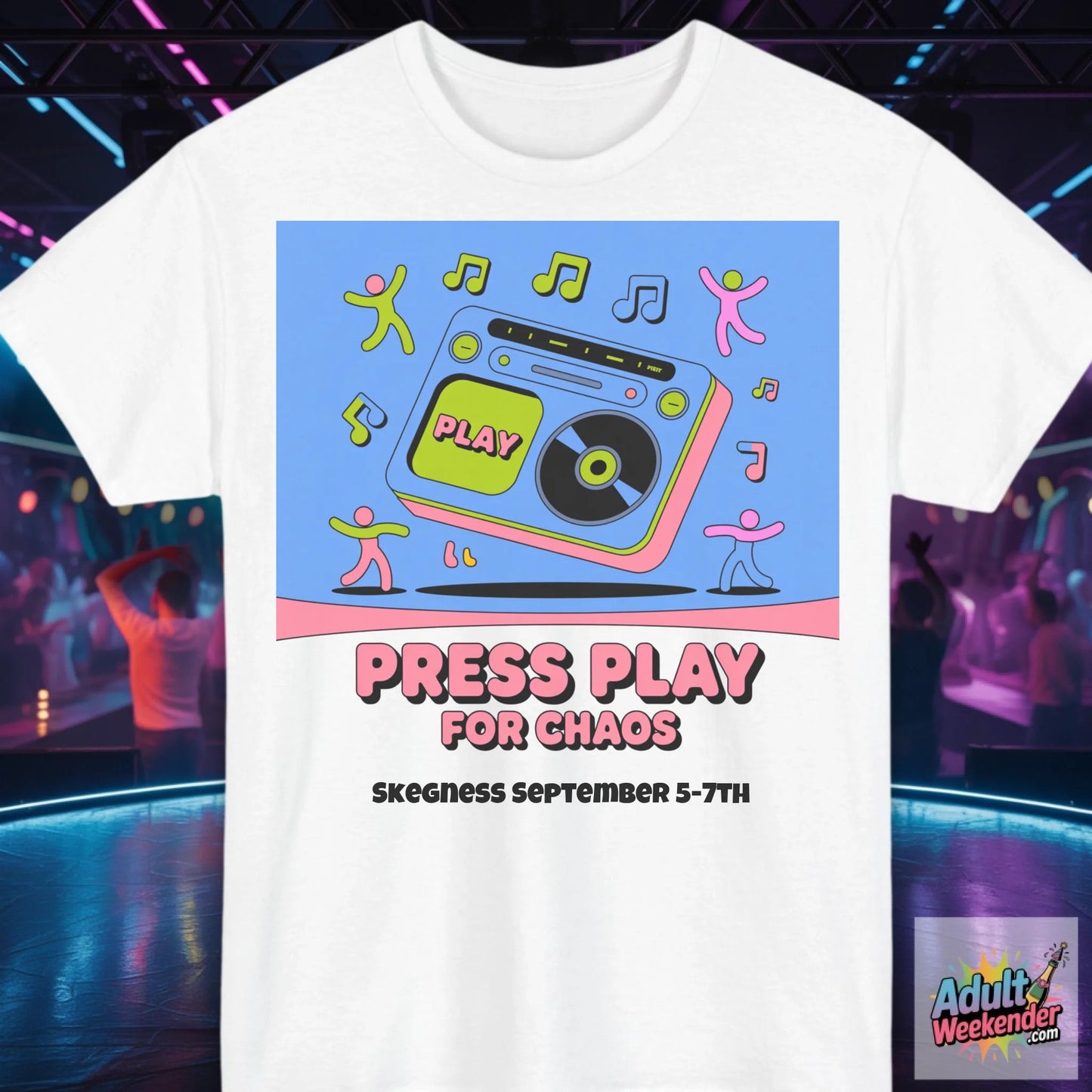 Press Play for Chaos - Adult Weekender Front and Back Personalised Unisex Heavy T-Shirt or Hoodie - 90s - Adult Weekender
