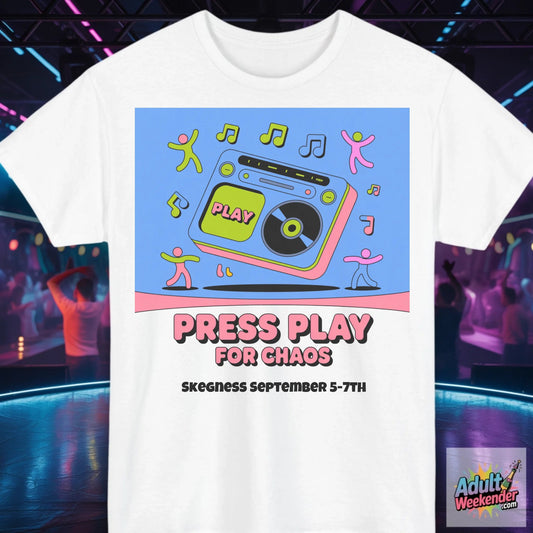 Press Play for Chaos - Adult Weekender Front and Back Personalised Unisex Heavy T-Shirt or Hoodie - 90s - Adult Weekender