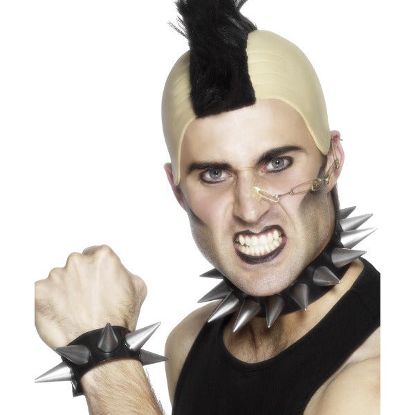 Punk Choker and Wristband, Silver - Adult Weekender