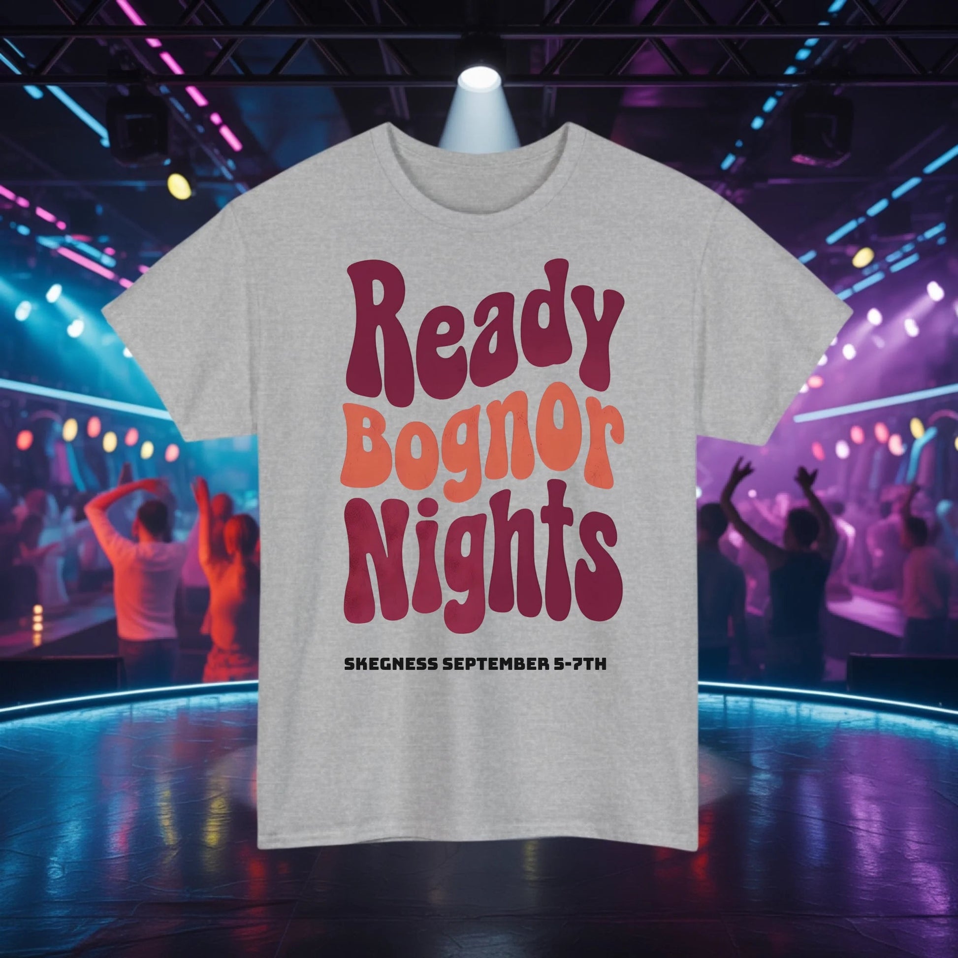Ready Bognor Nights - Adult Weekender Front and Back Personalised Unisex Heavy T-Shirt 70s - Adult Weekender