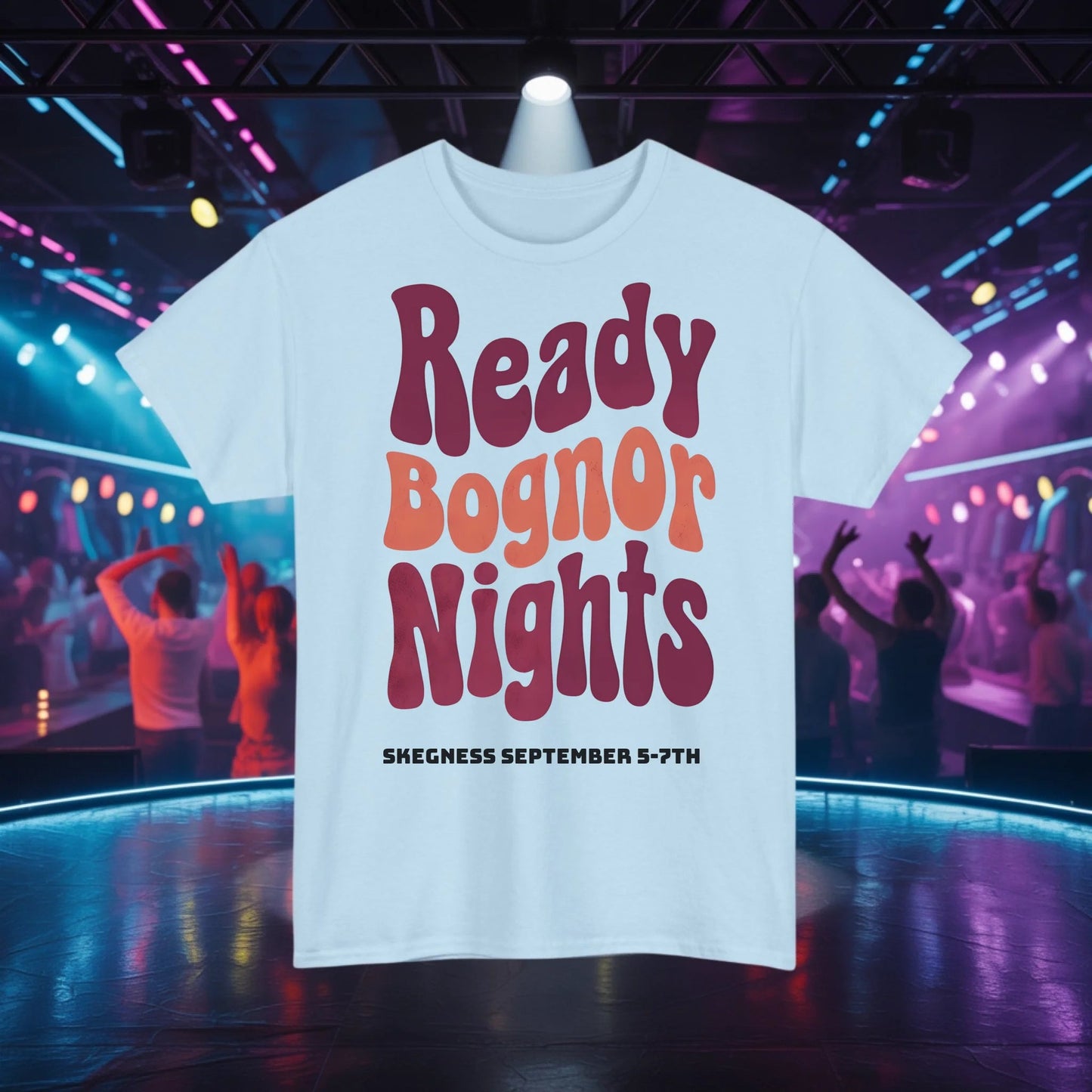 Ready Bognor Nights - Adult Weekender Front and Back Personalised Unisex Heavy T-Shirt 70s - Adult Weekender