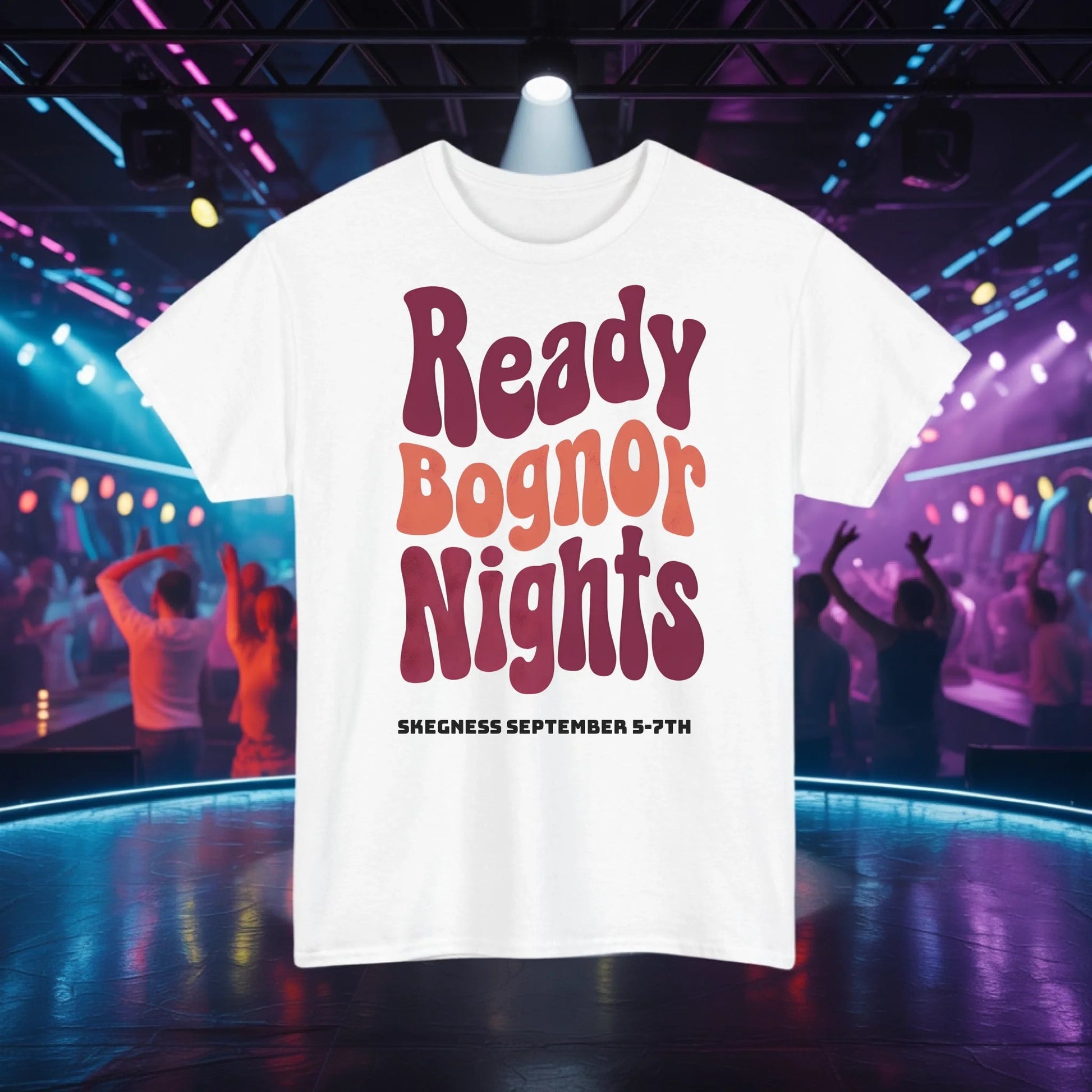 Ready Bognor Nights - Adult Weekender Front and Back Personalised Unisex Heavy T-Shirt 70s - Adult Weekender