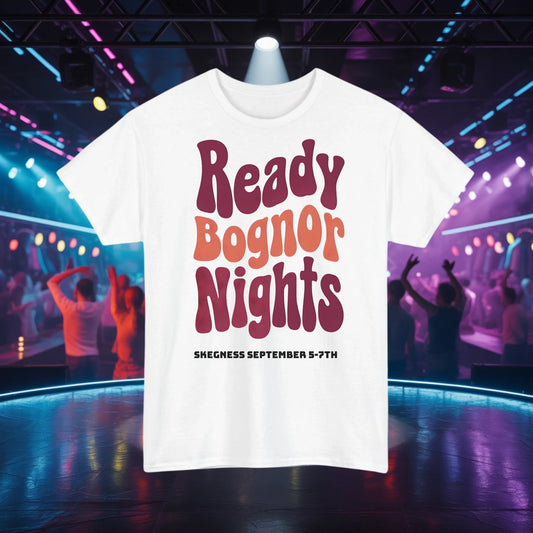 Ready Bognor Nights - Adult Weekender Front and Back Personalised Unisex Heavy T-Shirt 70s - Adult Weekender