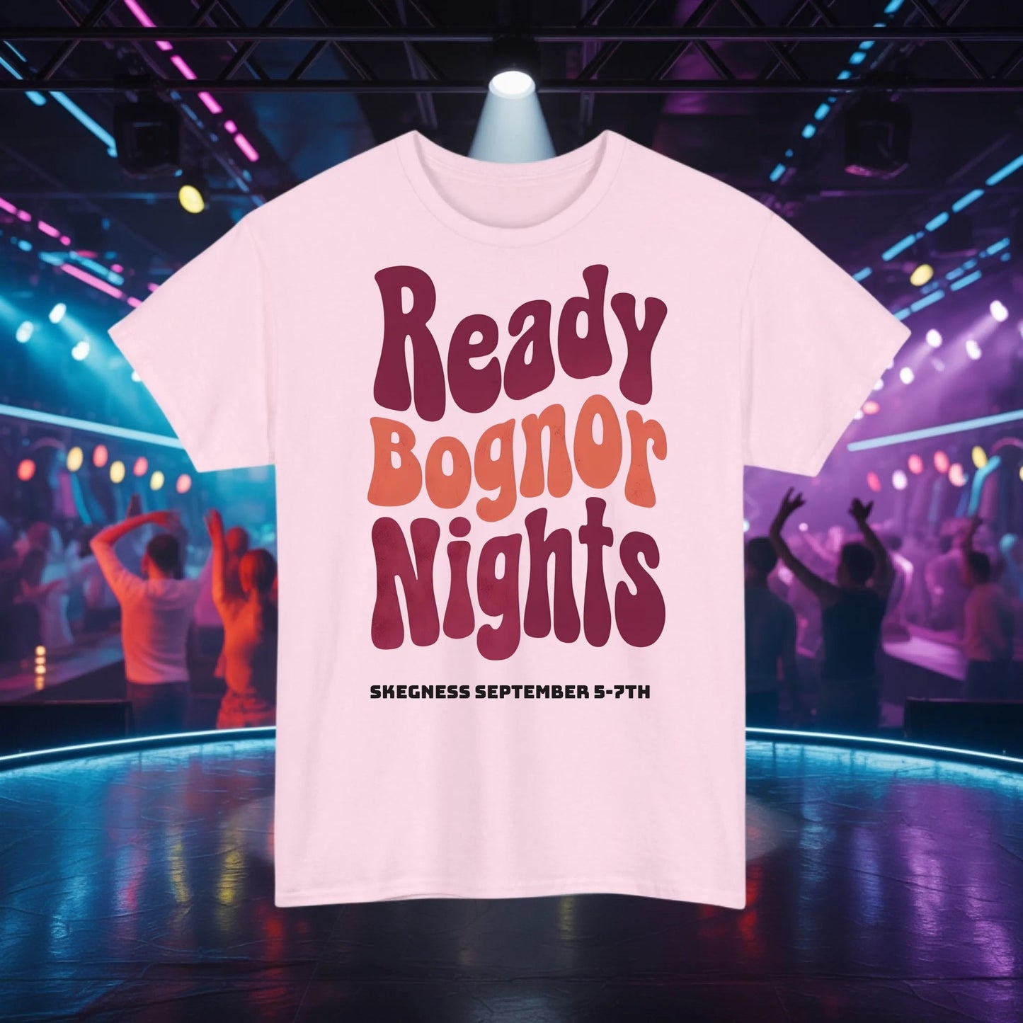 Ready Bognor Nights - Adult Weekender Front and Back Personalised Unisex Heavy T-Shirt 70s - Adult Weekender