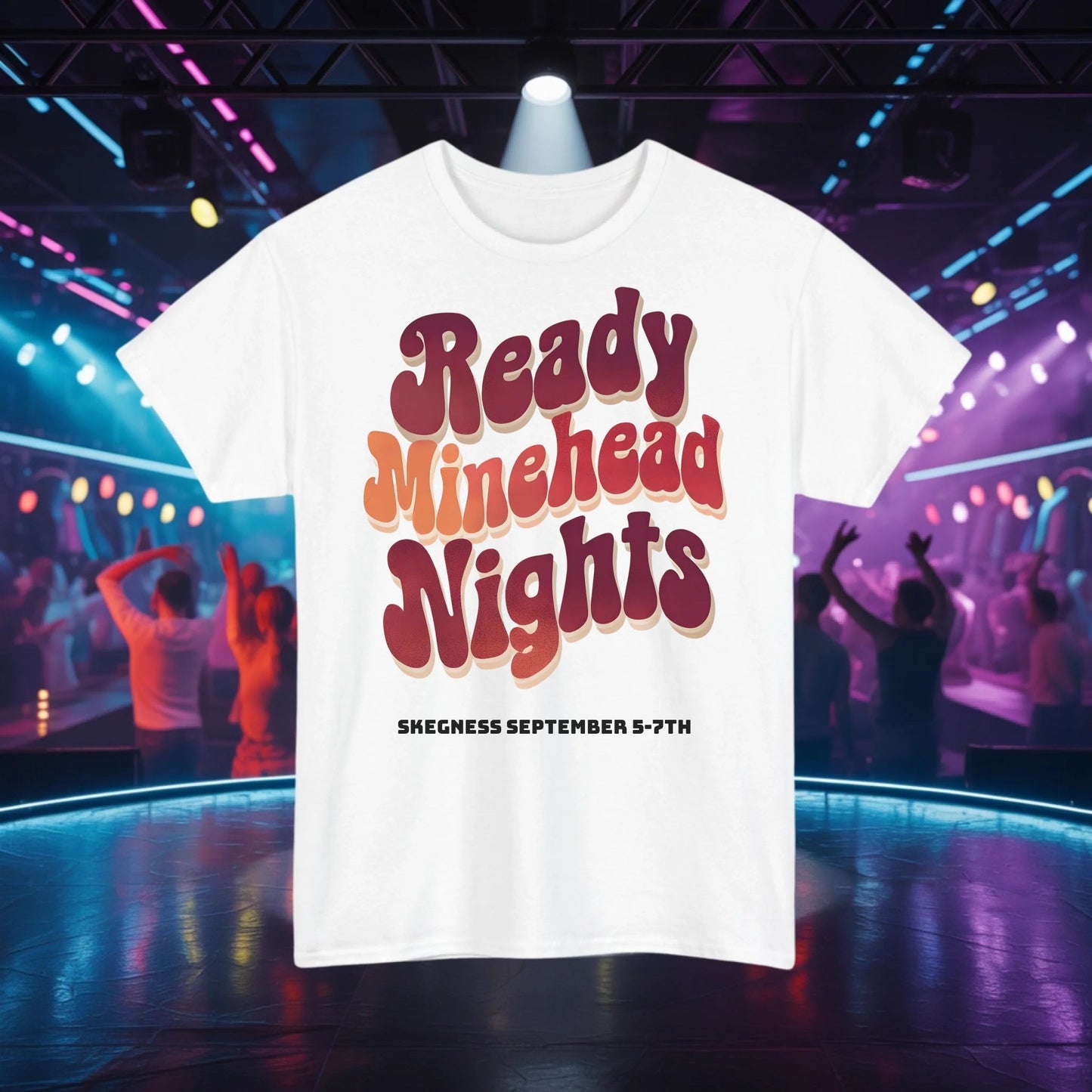 Ready Minehead Nights - Adult Weekender Front and Back Personalised Unisex Heavy T-Shirt 70s - Adult Weekender