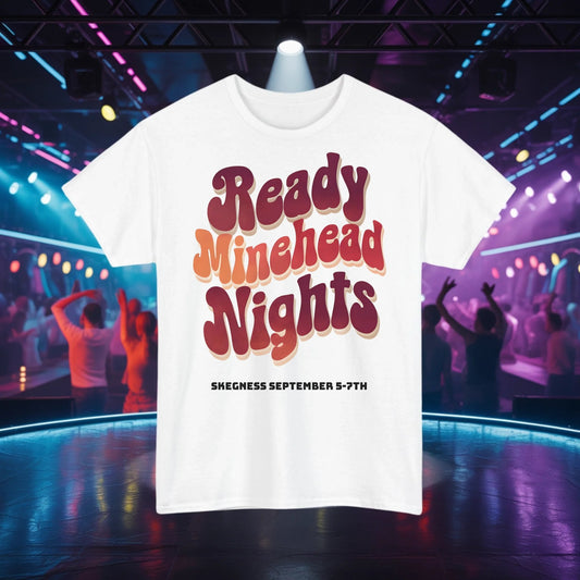 Ready Minehead Nights - Adult Weekender Front and Back Personalised Unisex Heavy T-Shirt 70s - Adult Weekender
