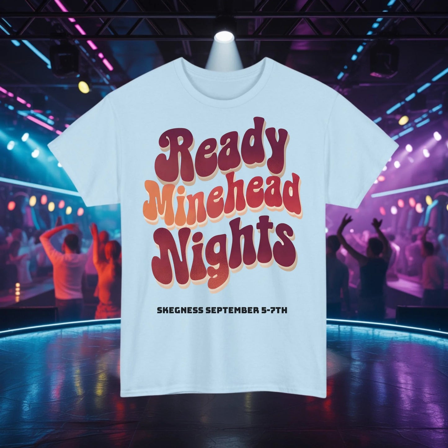 Ready Minehead Nights - Adult Weekender Front and Back Personalised Unisex Heavy T-Shirt 70s - Adult Weekender