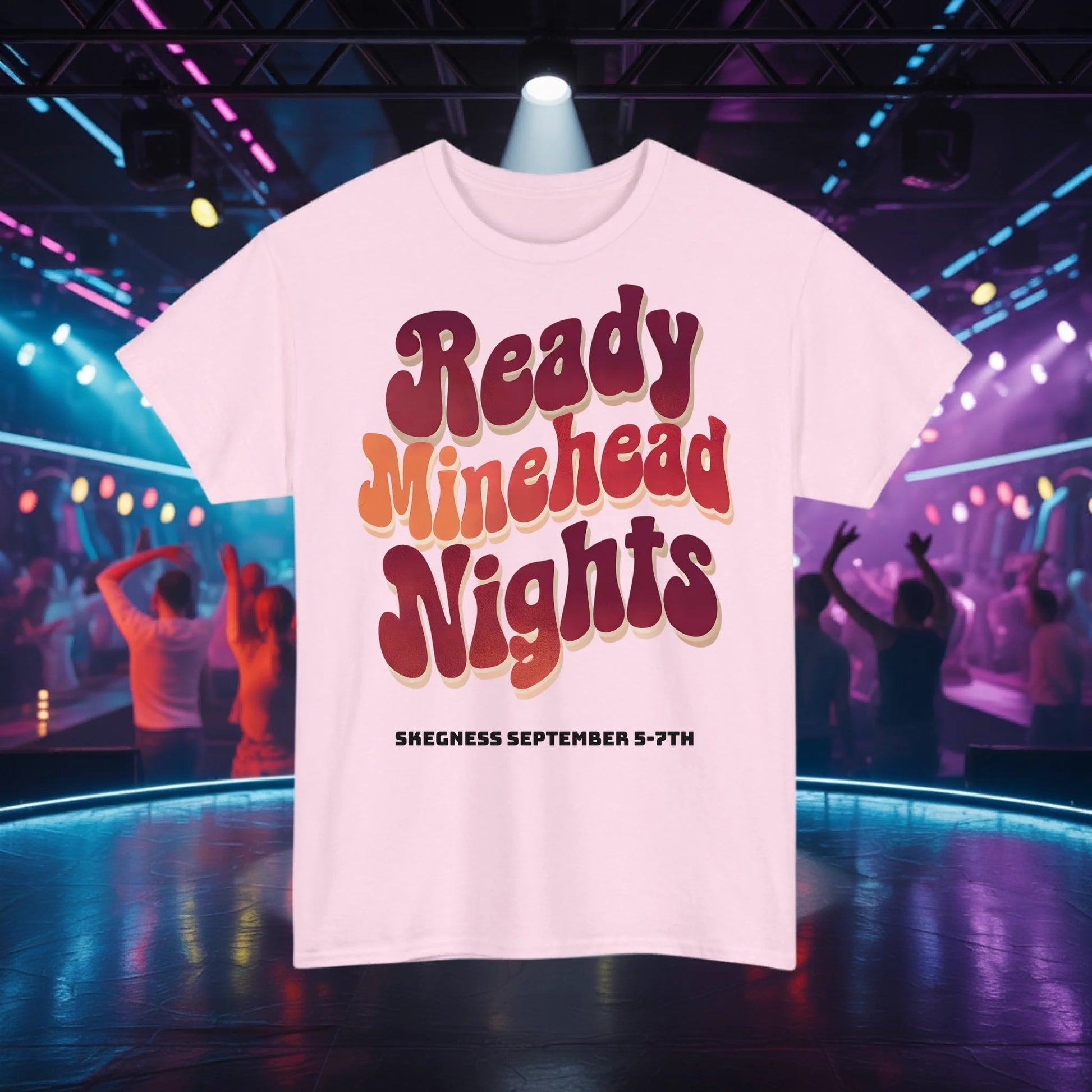 Ready Minehead Nights - Adult Weekender Front and Back Personalised Unisex Heavy T-Shirt 70s - Adult Weekender