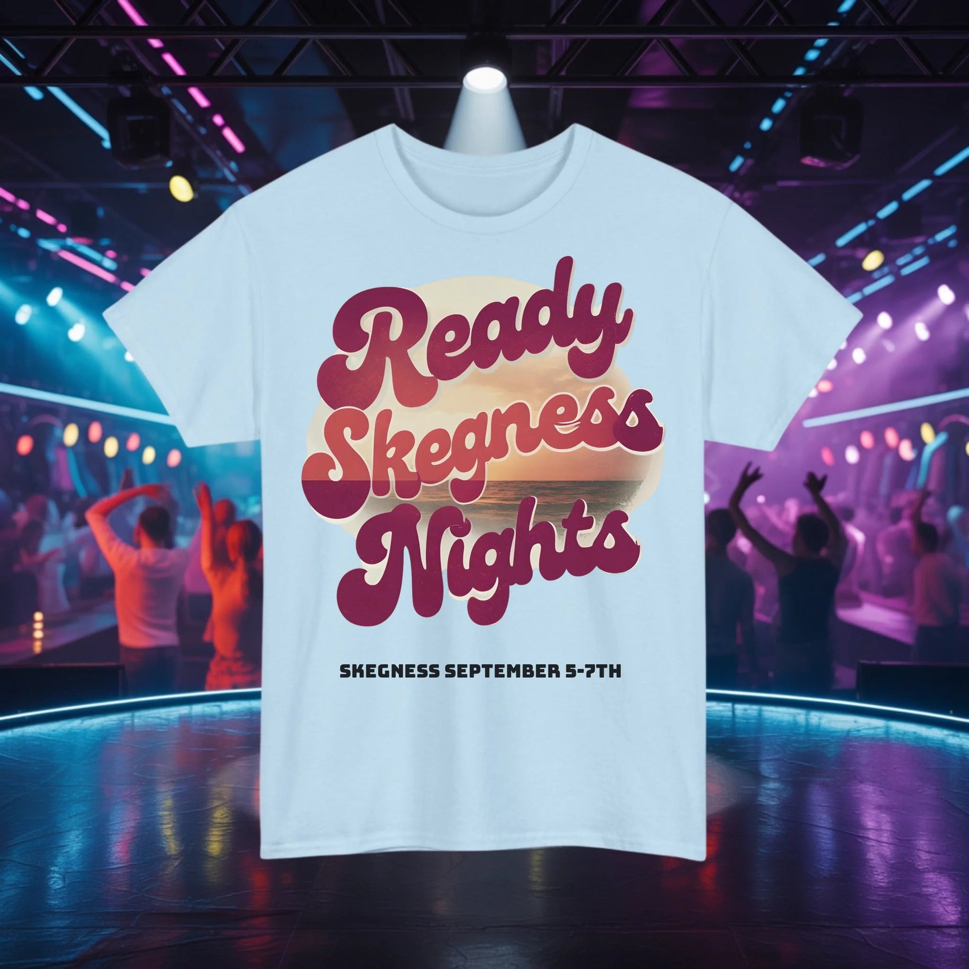 Ready Skegness Nights - Adult Weekender Front and Back Personalised Unisex Heavy T-Shirt 70s - Adult Weekender