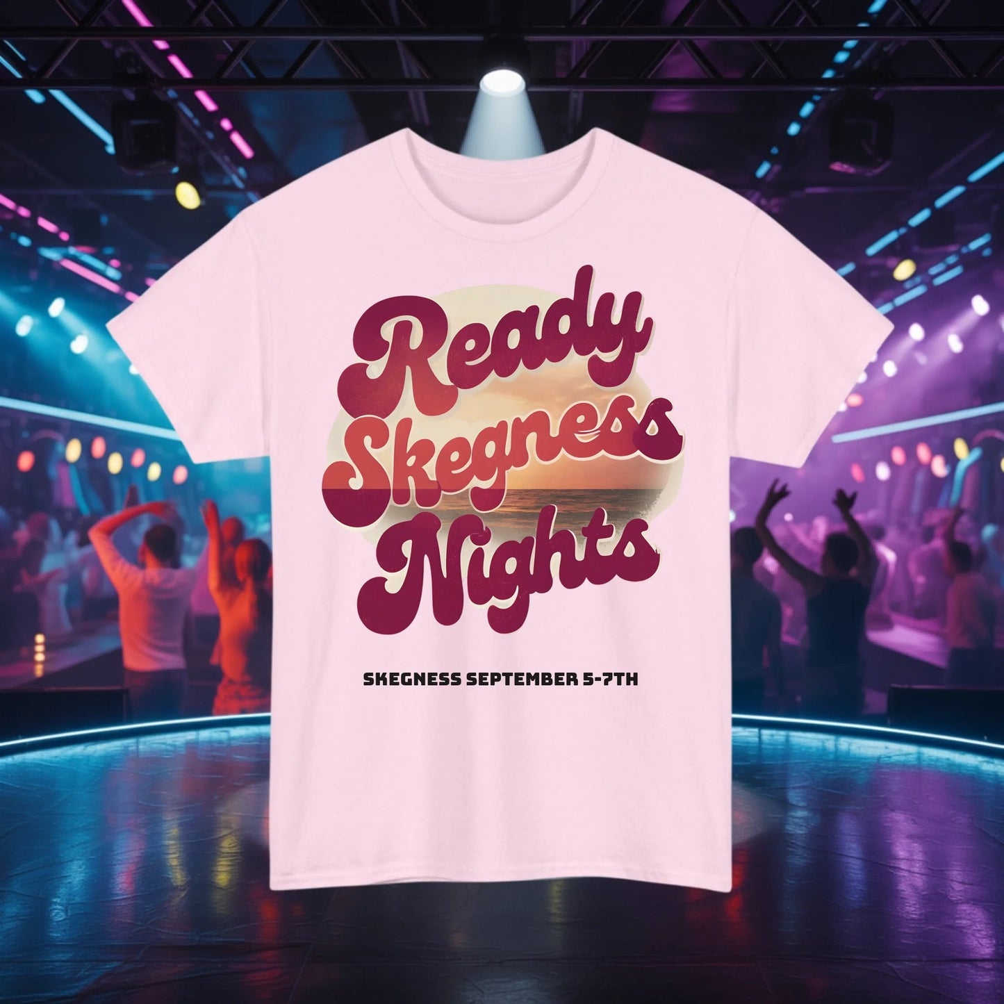 Ready Skegness Nights - Adult Weekender Front and Back Personalised Unisex Heavy T-Shirt 70s - Adult Weekender
