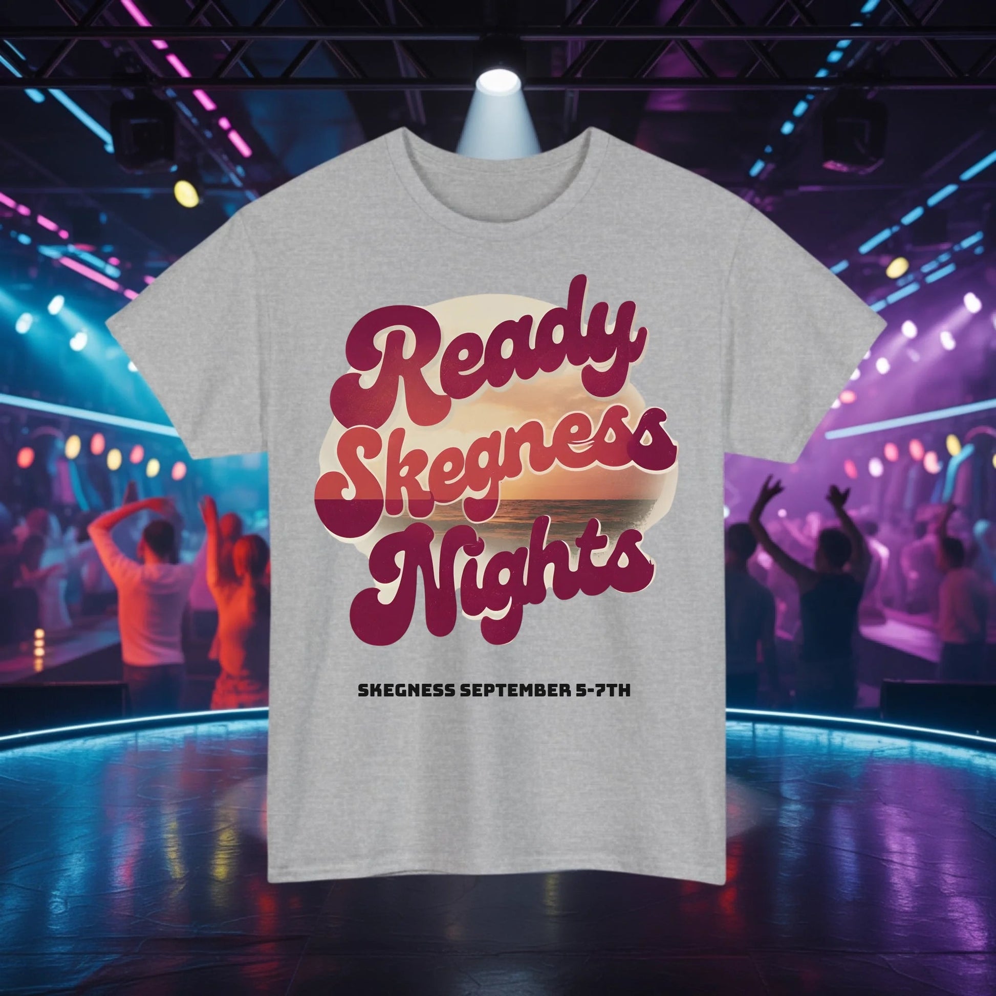 Ready Skegness Nights - Adult Weekender Front and Back Personalised Unisex Heavy T-Shirt 70s - Adult Weekender