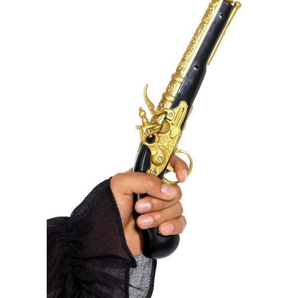 Realistic Pirate Blunderbuss Pistol, Black & Gold - Adult Weekender