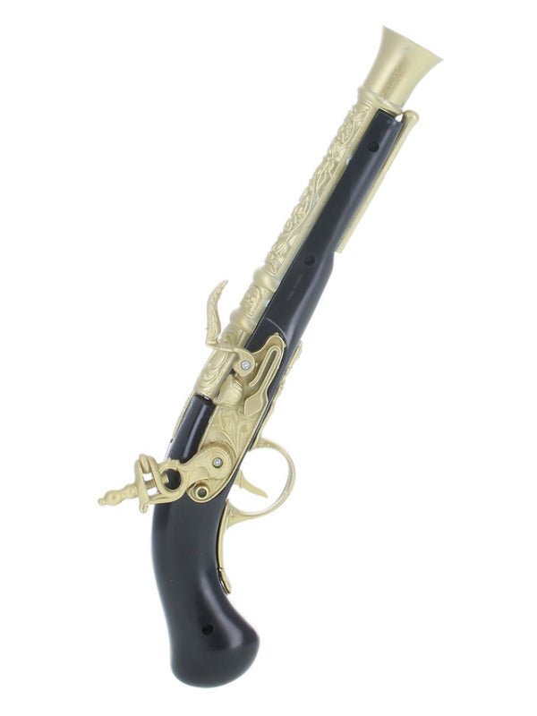 Realistic Pirate Blunderbuss Pistol, Black &amp; Gold - Adult Weekender