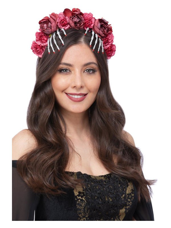 Red Rose &amp; Skeleton Hand Headband - Adult Weekender