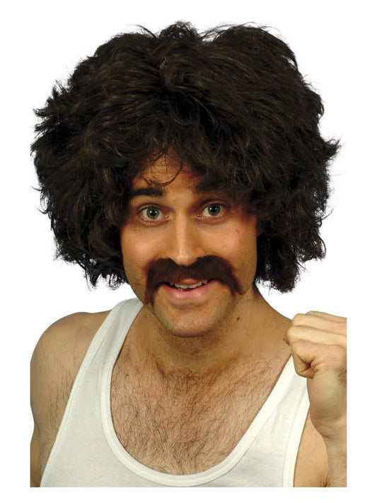 Retro Wig &amp; Tash, Brown - Adult Weekender