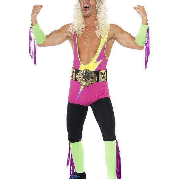 Retro Wrestler Costume, Multi - Coloured - Adult Weekender