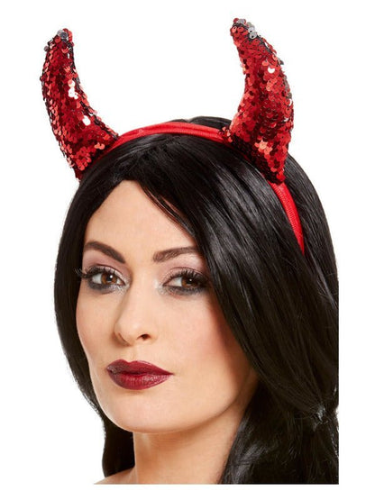 Reversible Sequin Devil Horns, Red - Adult Weekender