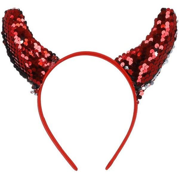 Reversible Sequin Devil Horns, Red - Adult Weekender