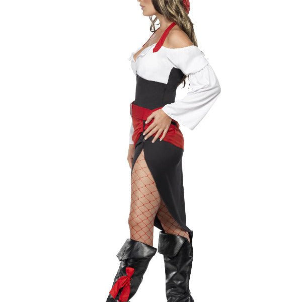 Sassy Pirate Wench Costume with Skirt, Black - Adult Weekender