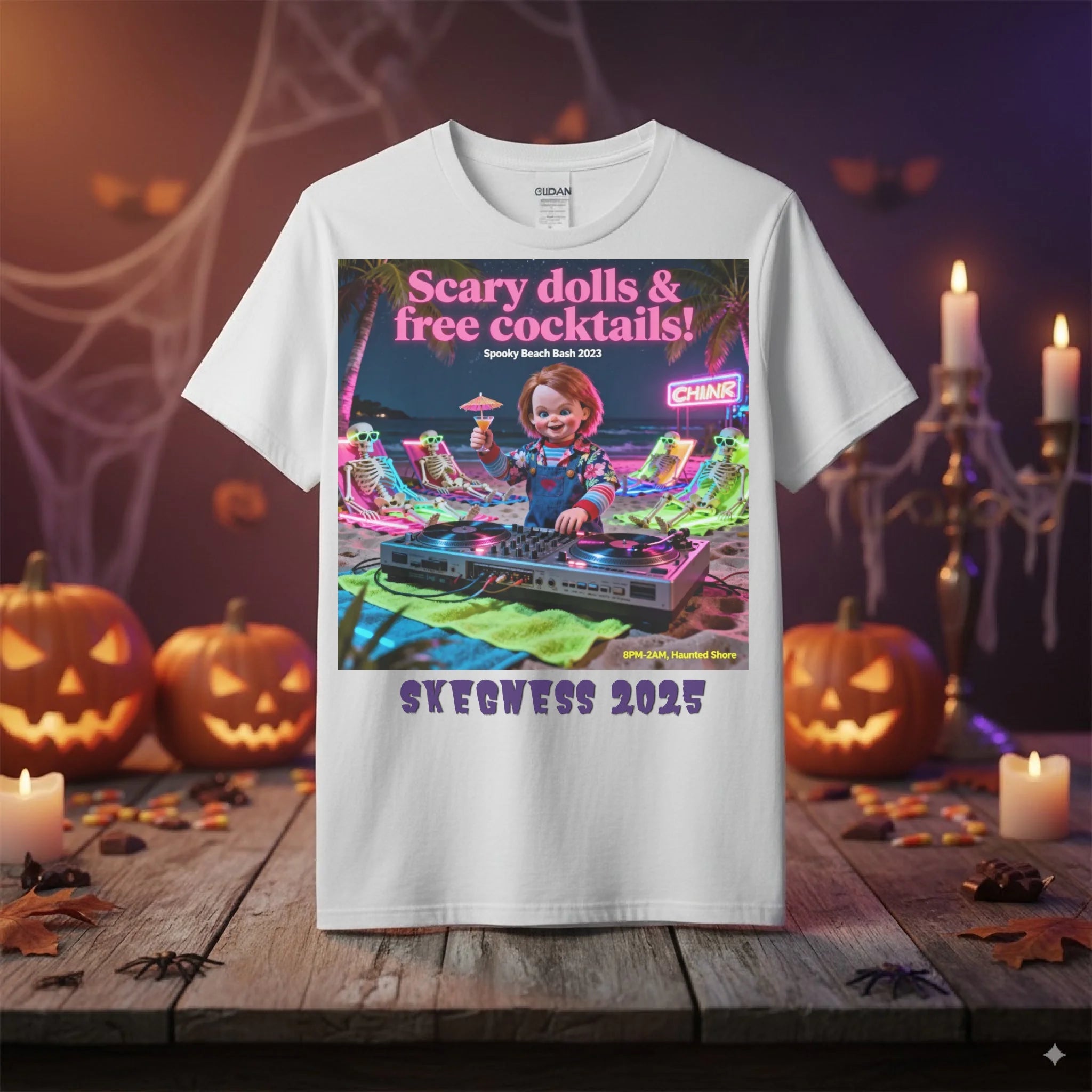 Scary Doll - Adult Weekender Unisex Heavy T-Shirt - Stags, Hens, Birthdays Halloween - Adult Weekender