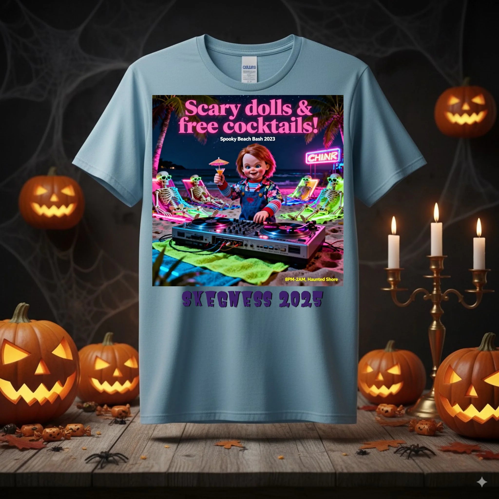Scary Doll - Adult Weekender Unisex Heavy T-Shirt - Stags, Hens, Birthdays Halloween - Adult Weekender
