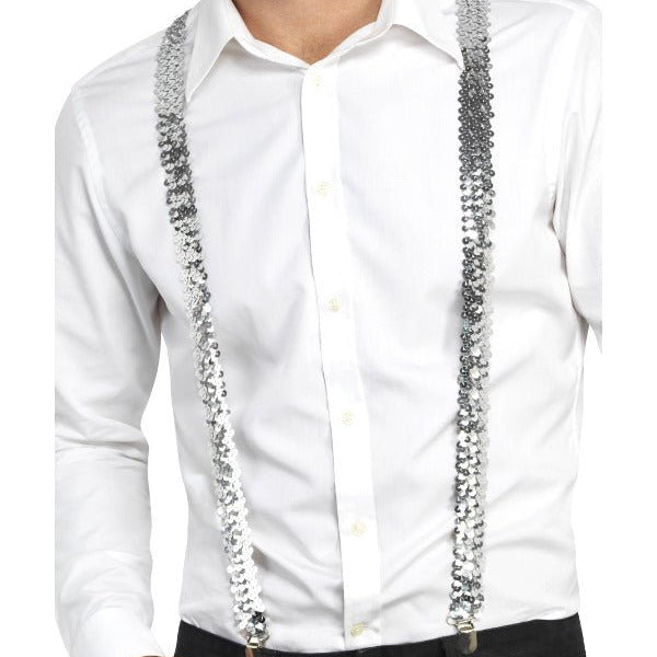 Sequin Braces, Silver - Adult Weekender